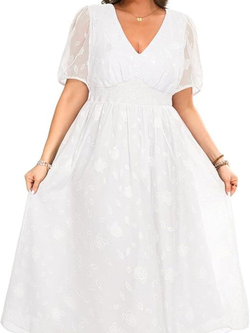 NWT Pinup Fashion Plus Size (18W) White Chiffon Semi Formal Maxi Dress